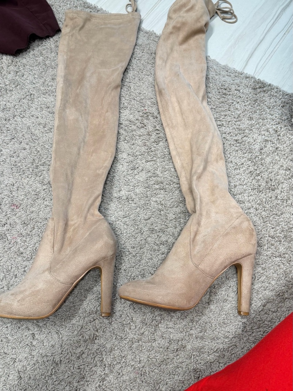 Women’s Over-the-Knee High Heel Boots in Beige - Stylish Suede Look
